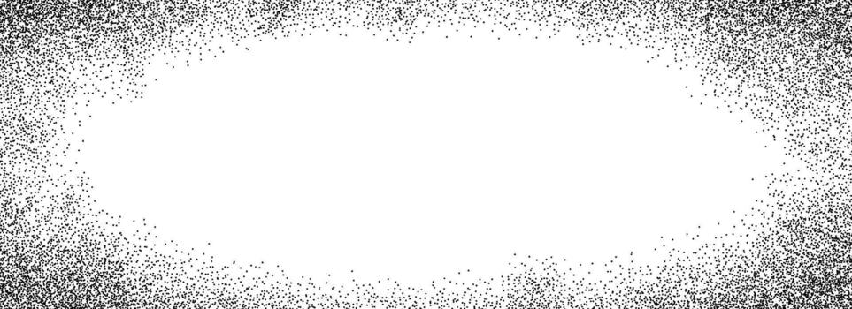 Sand grain gradient texture. Fading sprayed dot frame background. Grunge dotted noise pattern wallpaper with zoom effect. Stippled radial border overlay. Vignette grainy halfton patern backdrop vector