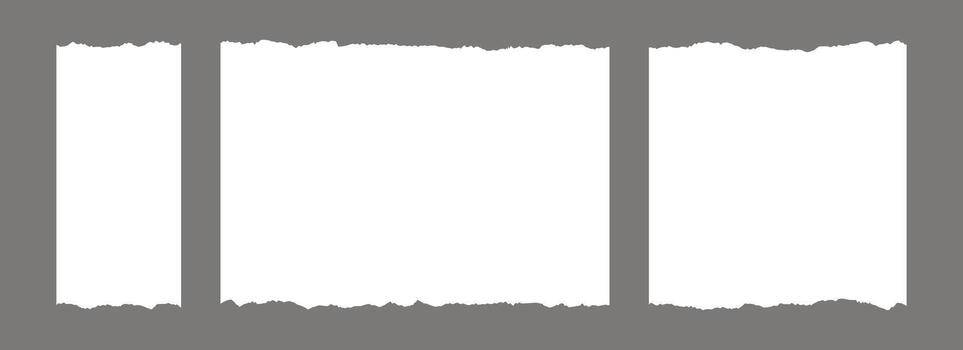 Set of paper frame with jagged edges. White square and rectangle torn paper sheet collection. Ripped page template background for poster, text box, banner, collage, sticker. Craft backdrops vector