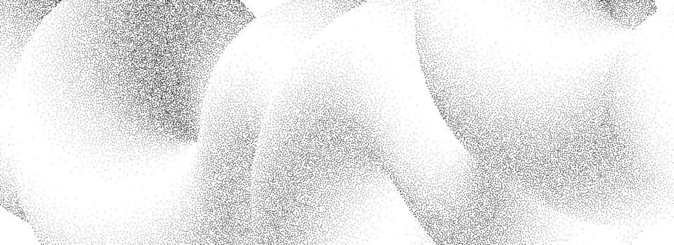 Stipple sand grain wave texture. Dotted curved wavy gradient background. Grunge gritty noise dotwork wallpaper with particles, granules, speckles. Halftone cloudy fluid grit backdrop overlay vector