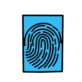 illustration of a fingerprint icon on a smartphone screen, representing biometric security, identity verification, and digital authentication technology vector