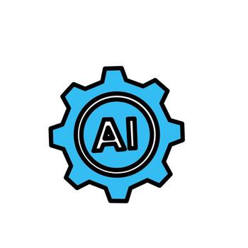 Flat illustration of AI settings icon with gear symbol, representing artificial intelligence, automation, and machine learning configuration vector