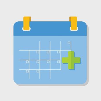 plano diseño calendario icono con un verde más firmar, representando agregando un evento o cita a un calendario vector