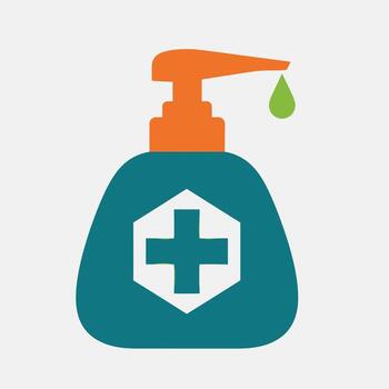 mano desinfectante botella con un cruzar símbolo y un soltar de líquido que cae desde el dispensador vector