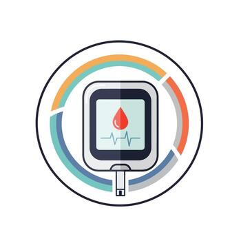 digital glucómetro mostrando sangre glucosa nivel y corazón tasa, simbolizando salud supervisión y diabetes administración vector