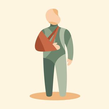 uno persona vistiendo un rojo brazo honda para lesión apoyo, en pie en contra un llanura antecedentes con un sutil sombra vector