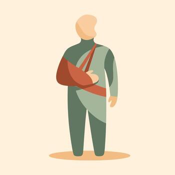 persona vistiendo un rojo brazo honda para lesión apoyo, en pie en contra un llanura antecedentes con un sutil sombra vector