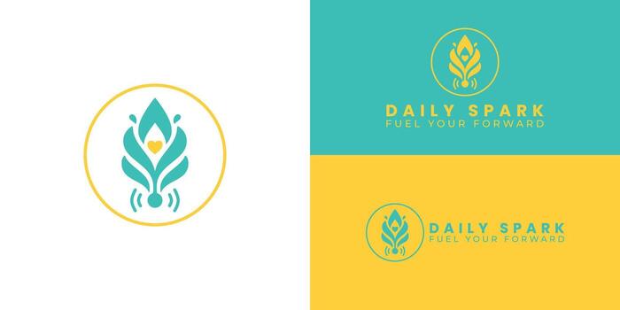 A vibrant, stylized flame and plant with a heart at its core, set within a circle. It symbolizes a growth mindset, a spark of encouragement, and the audio boost from the motivational podcast. vector