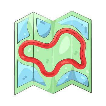 Illustration of Folded Map with Red Path vector