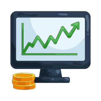 Illustration of Line Graph on Computer Screen with Coins vector