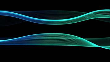 animerad abstrakt blå och grön vågor strömmande mjukt på en svart bakgrund slinga i 4k video