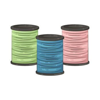 Illustration of Three Colorful Spools of Thread vector