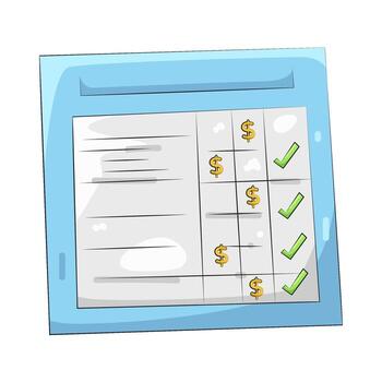 Illustration of Invoice Document with Checkmarks and Prices vector