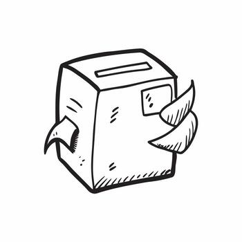 Hand-drawn sketch of a ballot box with papers voting vector