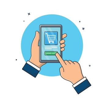 Hand Tapping Order Now Button on Smartphone vector