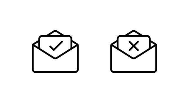 Open email with check and cross mark icon. Message envelope outline with accept and reject symbol vector