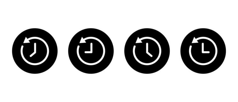 Recent activity icon set in black circle. Time refresh and history symbol. Clock rotation sign vector