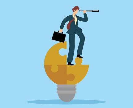 business idea concept. business strategy concept. problem solving concept. leadership way solving business difficulties finding missing element system vector