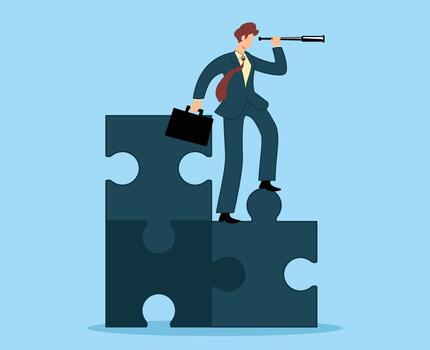 problem solving concept. leadership way solving business difficulties finding missing element system vector