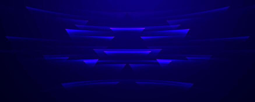 Abstract dark blue background with dynamic glowing symmetrical geometric shapes vector