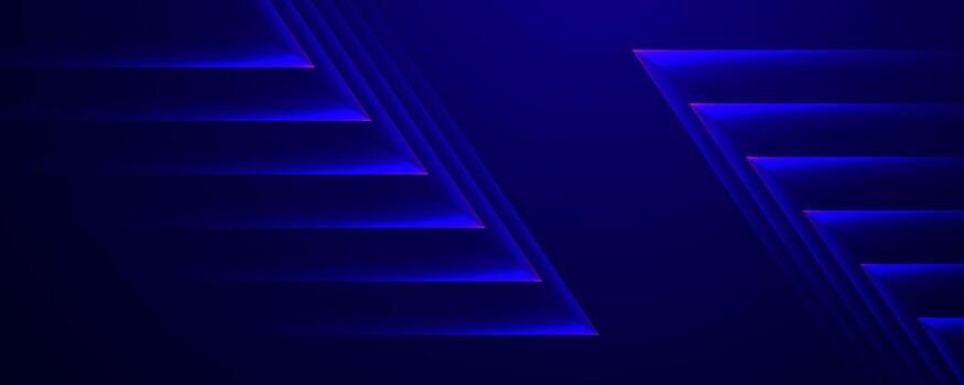 Abstract dark blue background with dynamic glowing symmetrical geometric light steps vector