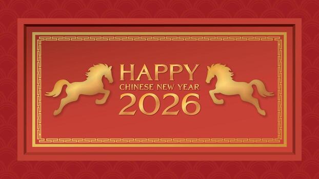 Happy Chinese New Year 2026 celebration greeting card template with red rectangle frame. vector