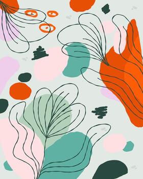 Abstract playful flower pattern background retro boho style illustration textile print art editable vector