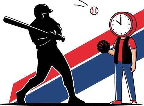 un béisbol jugador es participación un murciélago y un reloj es en el antecedentes vector
