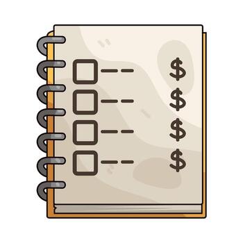 cuaderno con Lista de Verificación y dólar señales vector