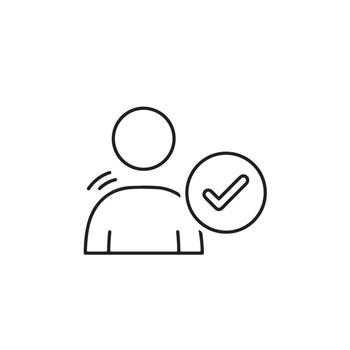 A line icon of a person with a check mark vector