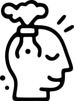 Head symbolizes mental overload, showing thought process with rising smoke. Suitable for concept of stress, brainstorming, or creativity. vector