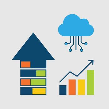Pure Flat 2D Illustration of Digital Business Growth with Upward Arrow and Cloud Computing vector