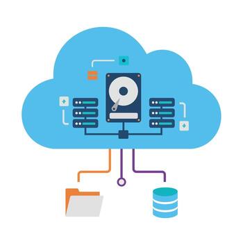 plano 2d ilustración de nube informática y datos almacenamiento con servidor estante vector