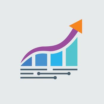 A graph showing data growth with an upward arrow and abstract line vector