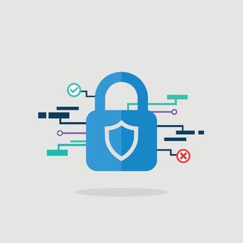 Pure Flat 2D Illustration of Data Security and Privacy with Padlock and Shield vector