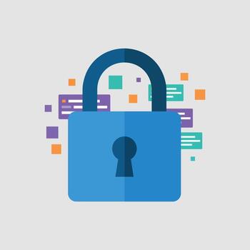 A padlock icon protecting abstract data elements, representing data security vector