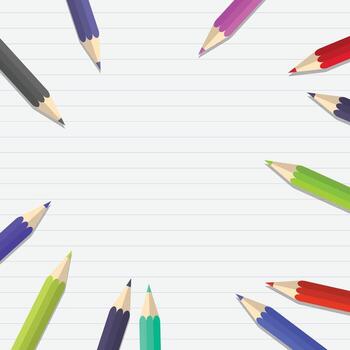 Education background element design with colored pencils and paper. vector