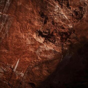 intrincado textura de antiguo rojo roca, exhibiendo geológico patrones, profundo fisuras, y Rico terroso tonos dinámica ligero y sombra contrastes realce abstracto, resistido formación foto