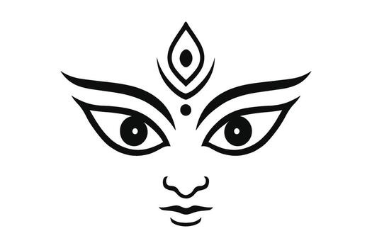 illustration of goddess Durga face with expressive eyes and traditional decorative design for Durga Puja festival isolated on transparent background vector