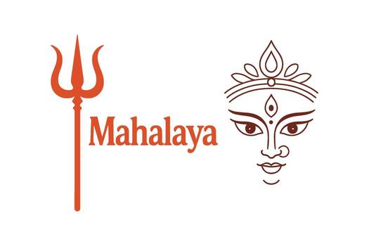 Illustration of Goddess Durga Face with Trident Symbol and Mahalaya Festival Celebration Design isolated on transparent background vector