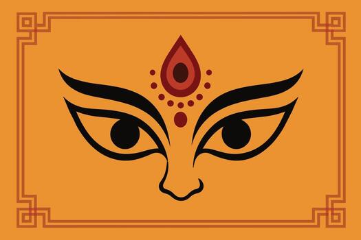 Illustration of Goddess Durga Eyes with Ornamental Bindi and Traditional Sacred Puja Festival Design on Decorative Background vector