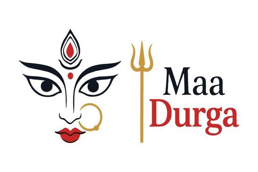 Durga goddess face illustration with forehead symbol nose ring and trishul symbol in minimal festive artwork isolated on transparent background vector