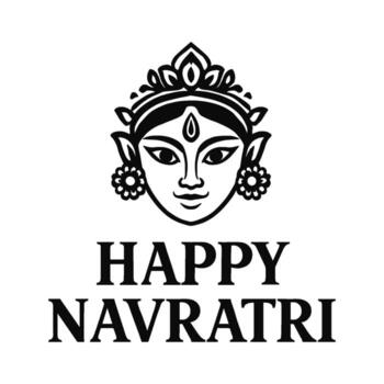 illustration of goddess Durga face with crown and floral ornaments for Happy Navratri festival greeting design isolated on transparent background vector