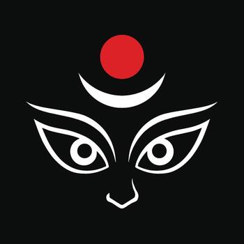 illustration of goddess Durga eyes with crescent moon and red circle symbol on black background for Durga Puja design vector