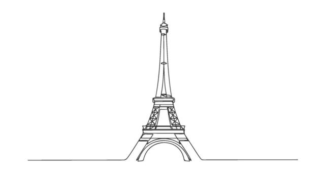 Eiffel Tower illustration in one continuous line drawing, minimalist representation of a famous landmark vector