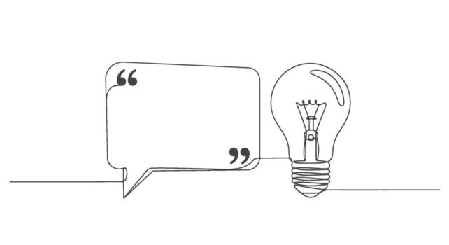 A speech bubble and an incandescent lightbulb drawn in one continuous line, representing creative ideas and communication vector