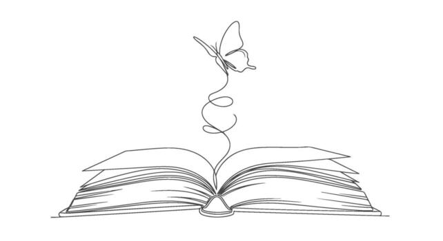 Butterfly Emerges One Continuous Line Drawing from an Open Book, Simple Art vector