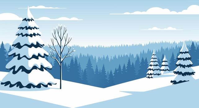 invierno bosque paisaje con nieve cubierto arboles y colinas vector