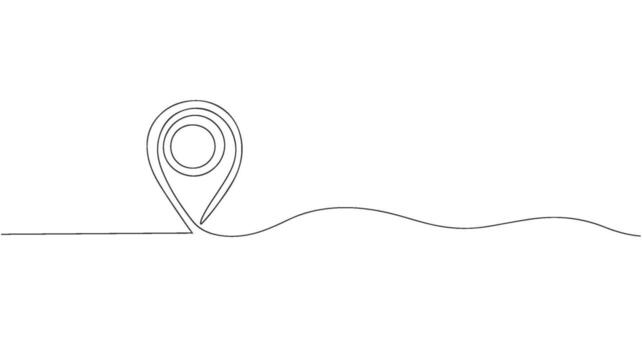 One continuous line art drawing of a navigation map pin on a white background vector