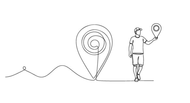 One Continuous Line Art Drawing of a Man Holding a Map Pin Location Marker vector