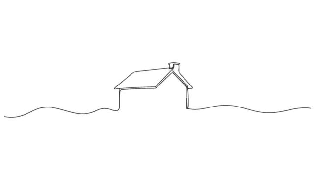 One continuous line art drawing of a simple house with a chimney, isolated on a white background vector